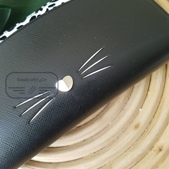 Kate Spade NWT Meow Cat Large Continental Wallet in Black Leather White Leopard - Picture 5 of 12